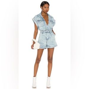 Denim Romper in Head Back Stage